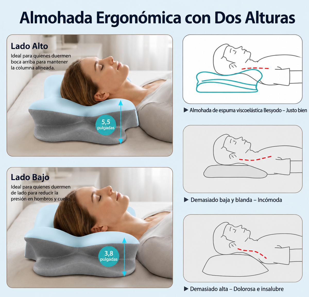 Almohada de soporte cervical y refrigeración premium