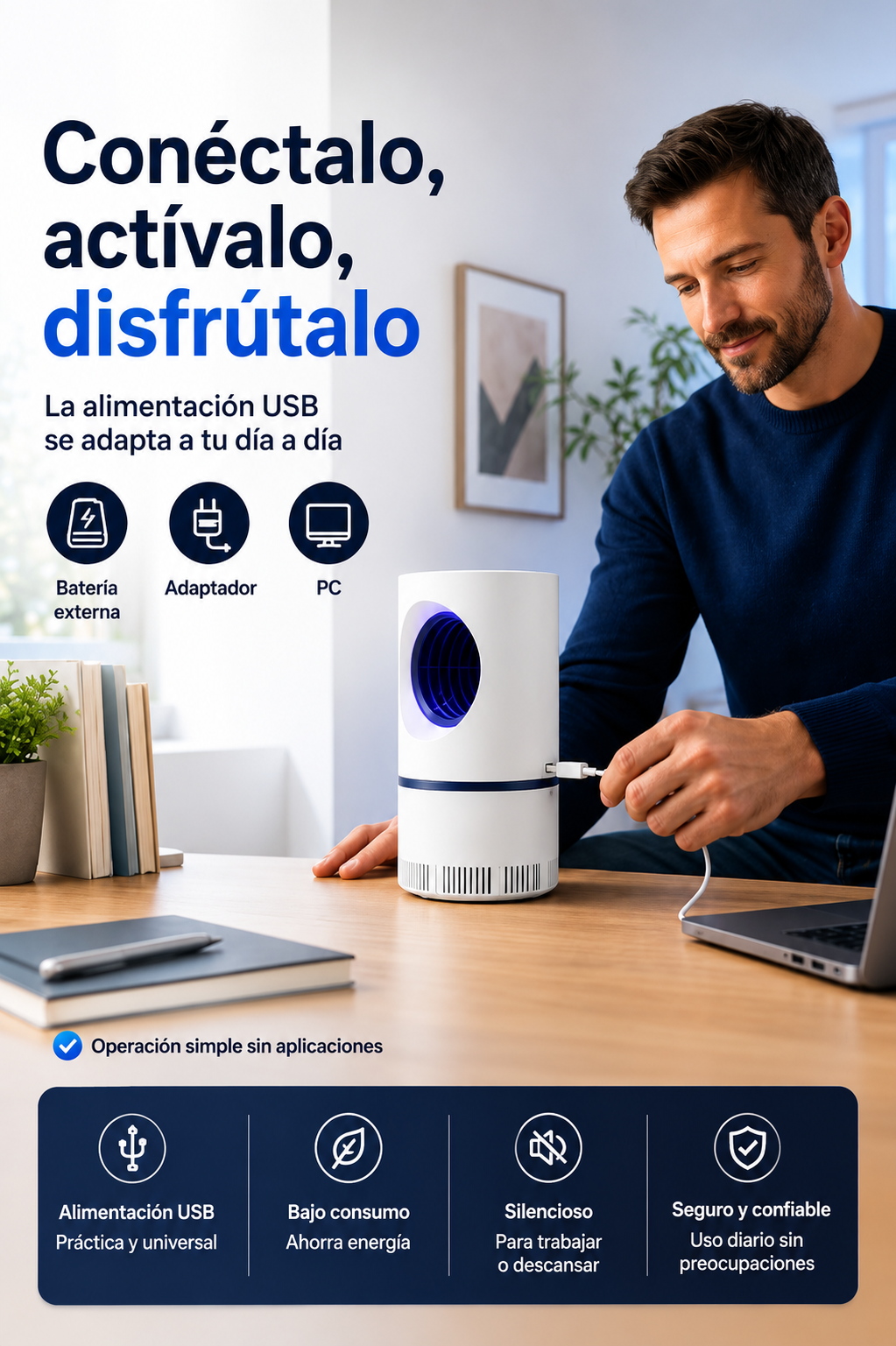 Lámpara Antimosquitos LED UV con Sistema de Succión USB