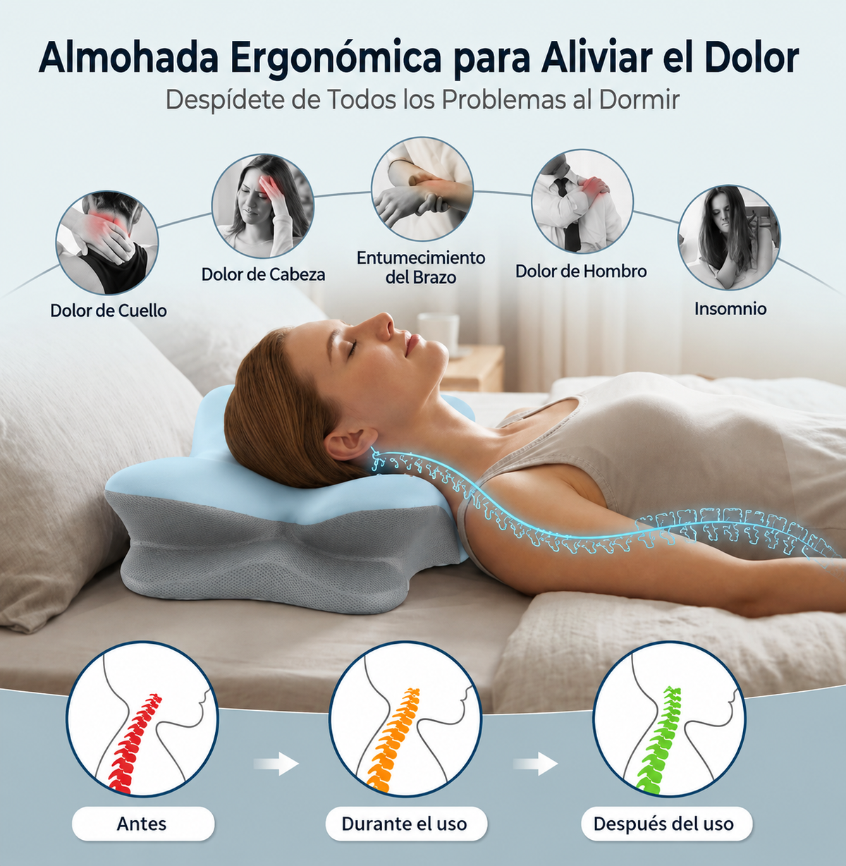 Almohada de soporte cervical y refrigeración premium